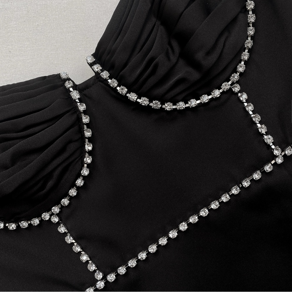 Self-Portrait black bonded satin mini dress - Picture 4 of 8